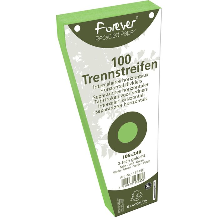 Pack 100 separating strips punched trapezoidal recycled cardboard 190g Forever, green 105x142mm