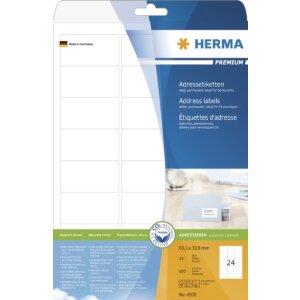 HERMA Address labels Premium A4 63,5x33,9 mm white paper...