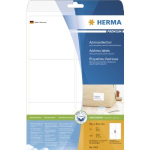 HERMA Address labels Premium A4 99,1x93,1 mm white paper...