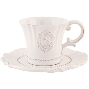 6CE0273 Clayre Eef QUEEN OF BIRDS cup with saucer - natural