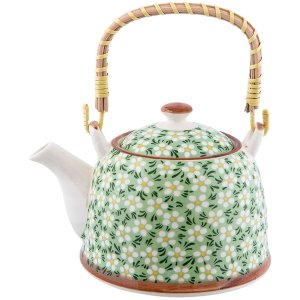 6CETE0023teapot white-green by Clayre Eef