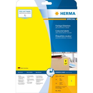 HERMA labels A4 yellow 210x297 mm paper matt 20 pieces