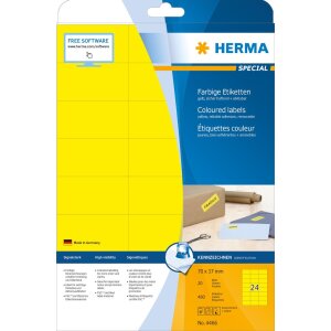 HERMA labels A4 yellow 70x37 mm paper matt 480 pieces