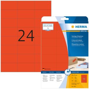 HERMA labels A4 red 70x37 mm paper matt 480 pieces