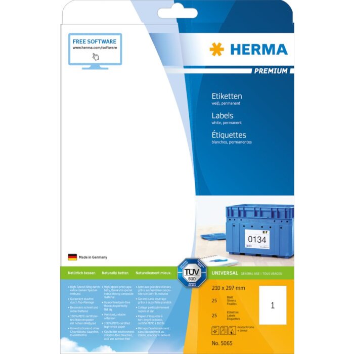 HERMA Labels white 210x297 Premium A4 25 pcs.