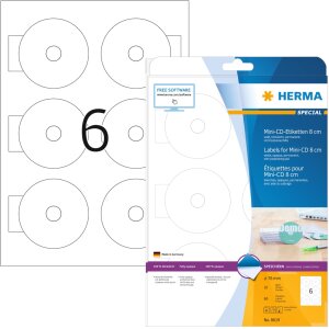 HERMA CD labels Mini A4 white Ø 78 mm paper matt...