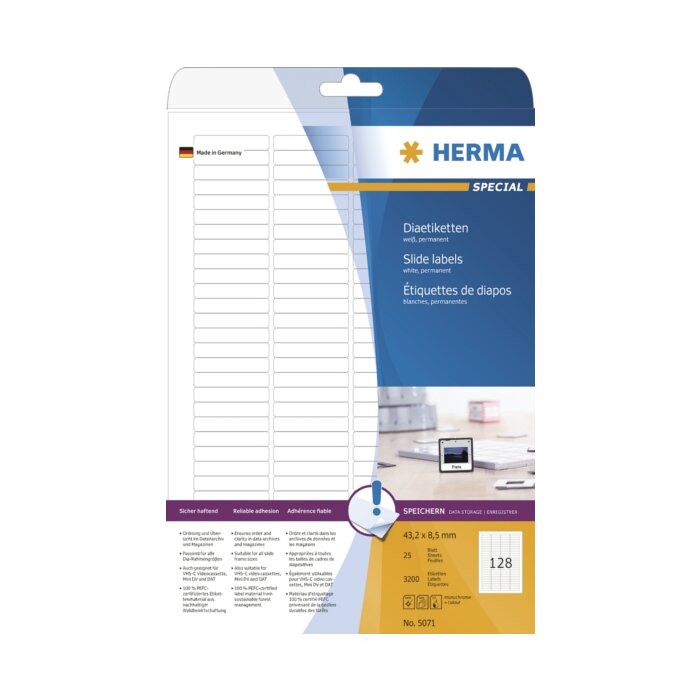 Slide labels white 43,2x8,5 A4 3200 pcs.