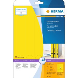 File spine labels yellow 38x297 A4 100 pcs.