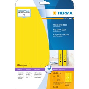 File spine labels yellow 61x297 A4 60 pcs.