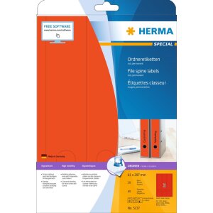 File spine labels red 61x297 A4 60 pcs.