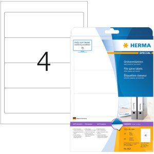 Folder labels A4 white 192x61 mm paper matt opaque 40 pcs.