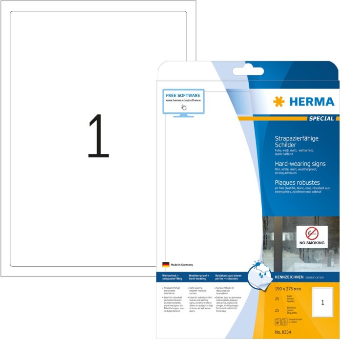 HERMA labels A4 white 190x275 mm extremely strong adhesive foil matt 25 pieces