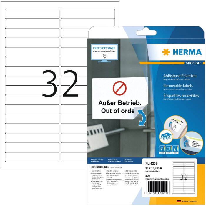 Labels white Movables-removable 96x16,9 A4 800 pcs.