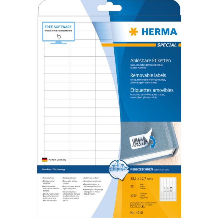 Labels white Movables-removable 38,1x12,7 A4 2750pcs