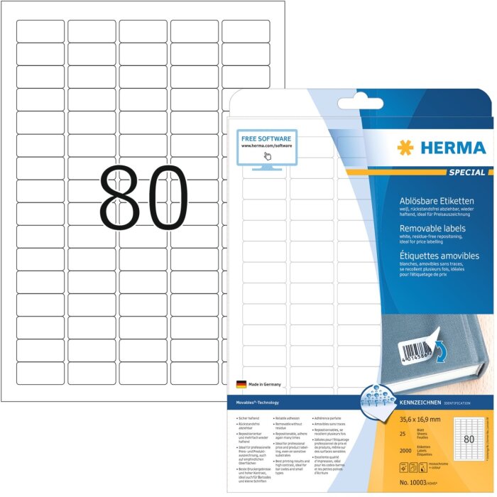 Labels white Movables-removable 35,6x16,9 A4 2000pcs