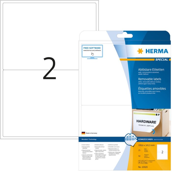 Labels white Movables-removable 199,6x143,5 A4 50pcs