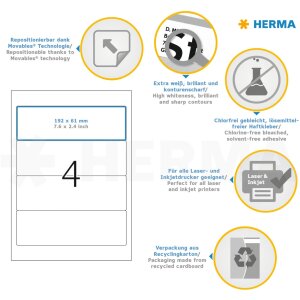 File labels white Movables-removable 192x61 A4 100