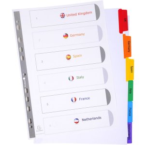 Register white cardboard personalized with reinforced colored Taben A4 6 pieces