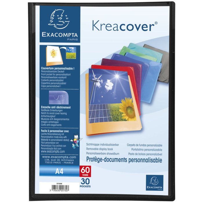 Visor folder made of PP 500µ with 30 sleeves Kreacover, for A4 format - black