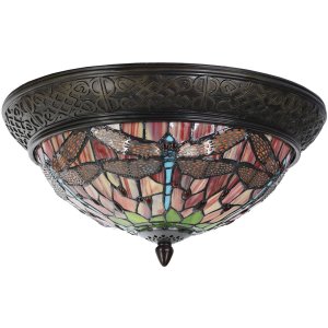 Tiffany ceiling lamp Ø 38x19 cm colourful/orange