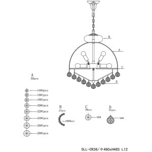 Chandelier Ø 48 cm in silver-transparent -...