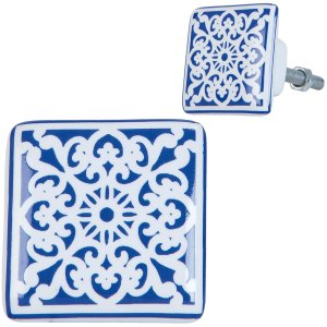 63415 - furniture knob 3x3 cm in blue/white