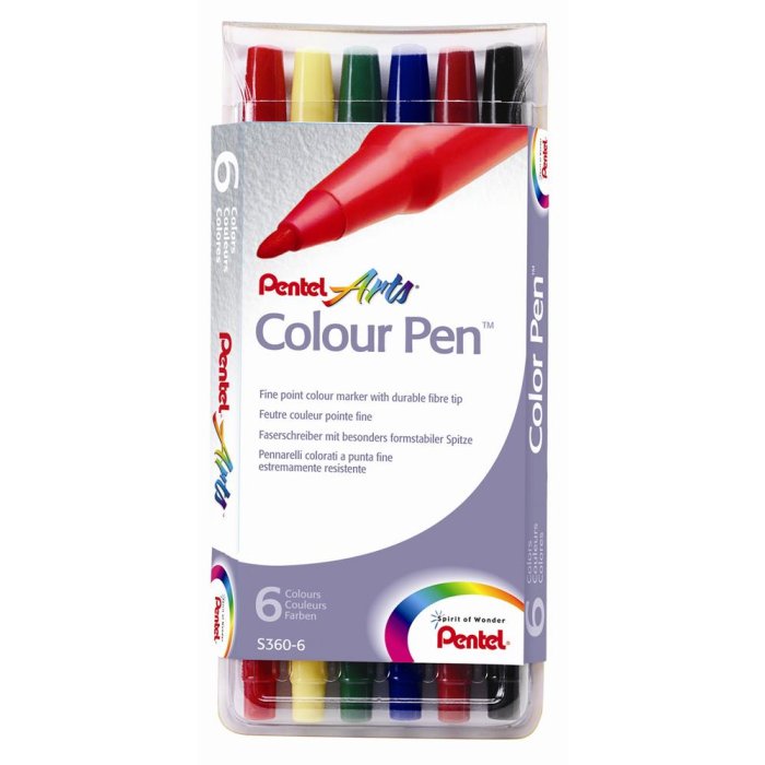 Pentel Colour Pen Set of 6 assorted 0.6 mm