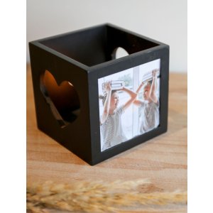 tealight holder black S68HF wood 7,0 x8,0 cm