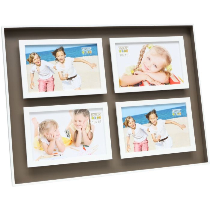 photo frame taupe-white wood 4 photos 10x10 cm