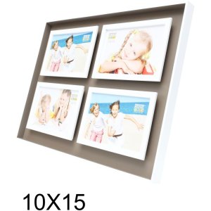 photo frame taupe-white wood 4 photos 10x10 cm