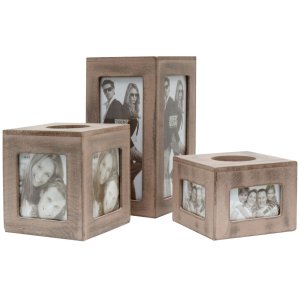 S67TQ tea light holder grey wood, size: 9 x 25 x 16 cm