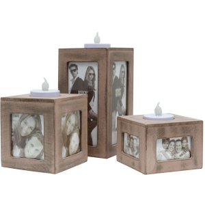 S67TQ tea light holder grey wood, size: 9 x 25 x 16 cm