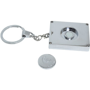 photo key ring with token for shopping trolley silver metal 3,5 x4,5 cm S59NC