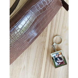 photo key ring with token for shopping trolley silver metal 3,5 x4,5 cm S59NC