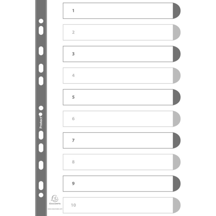 Register printed numerically, white cardboard 160g, 10 tabs - A4 white