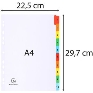 Register printed numerically, white cardboard 160g, 10 tabs - A4 white