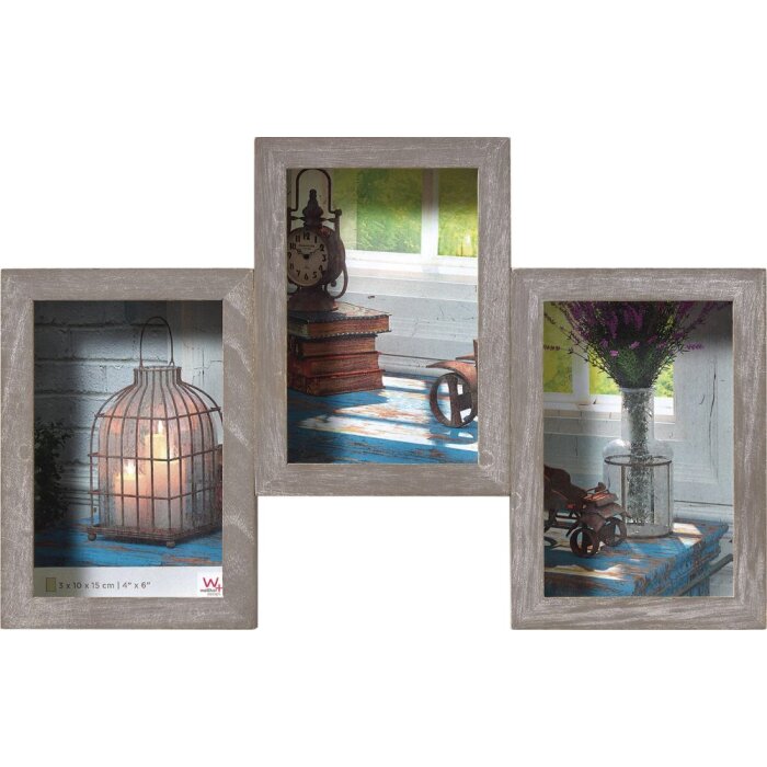 Gallery frame Rustic 3 photos 10x15 cm gray