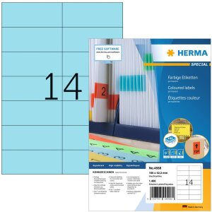 Herma SPECIAL Coloured labels A4, 105 x 42,3 mm, blue,...