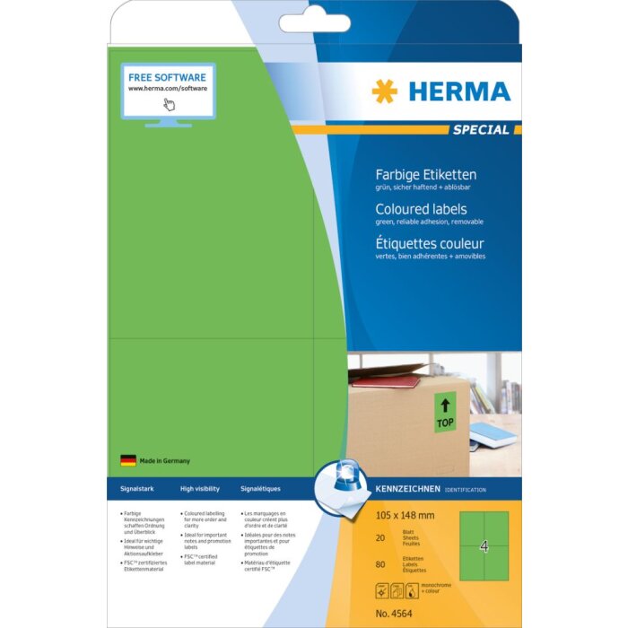 Herma SPECIAL Coloured labels A4, 105 x 148  mm, green, removable