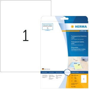 Herma SPECIAL Transparent film labels, matt A4, 210 x 297...