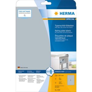 Herma SPECIAL Rating plate labels, silver A4, 210 x 297...