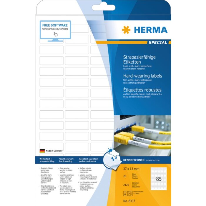 Herma SPECIAL Weatherproof film labels A4, 37 x 13 mm, white, extremely strong adhesion