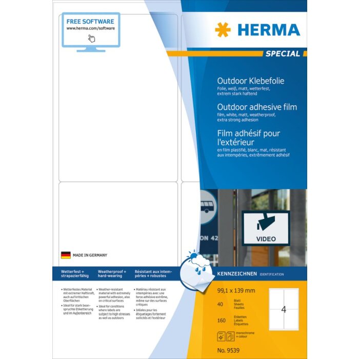 Herma SPECIAL Weatherproof outdoor film labels A4, 99,1 x 139 mm, white, extremely strong adhesion, stretchable