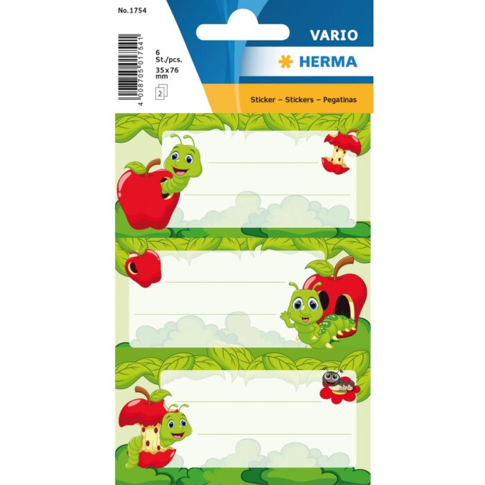 Herma VARIO Book labels fritz the worm, glittery