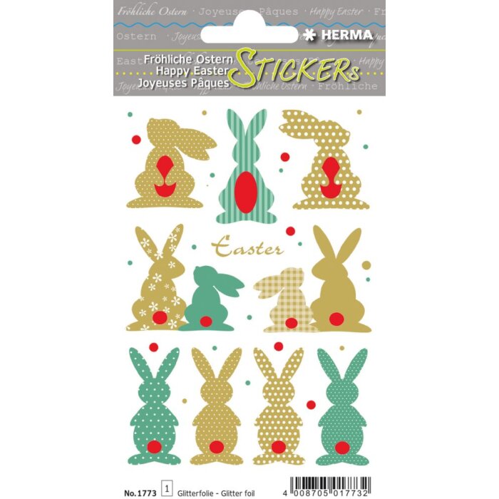 Herma MAGIC Stickers Happy Easter golden rabbits, foil glittery