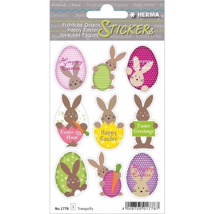 Herma MAGIC Stickers Happy Easter Easter rabbits, Transpuffy