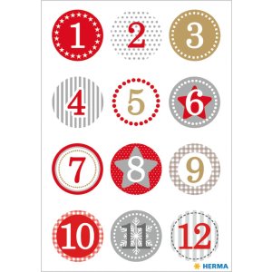 Herma DECOR Stickers Advent calendar 1-24, red Ø 2 cm