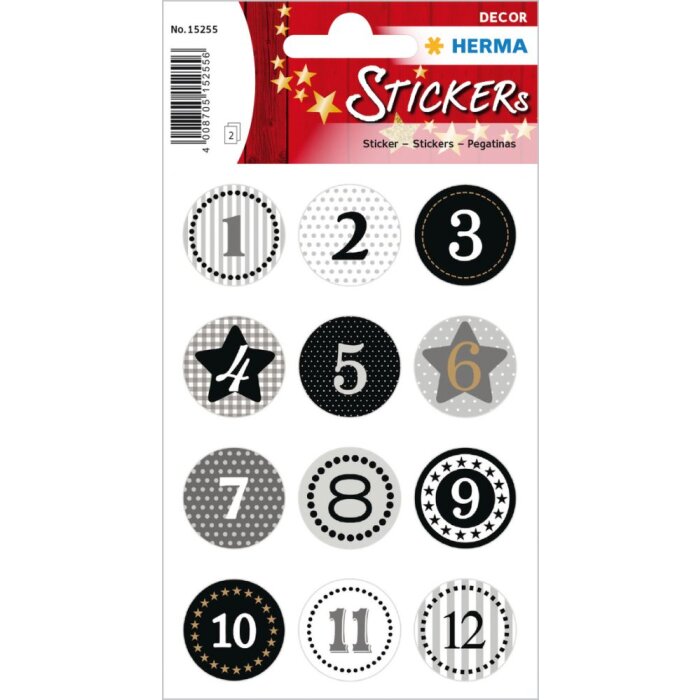 Herma DECOR Stickers Advent calendar 1-24, black gold embossing