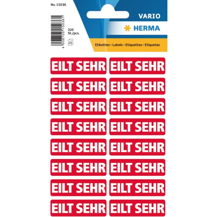 Herma VARIO Text labels "Eilt sehr" (German) 12 x 40 mm 320 pcs