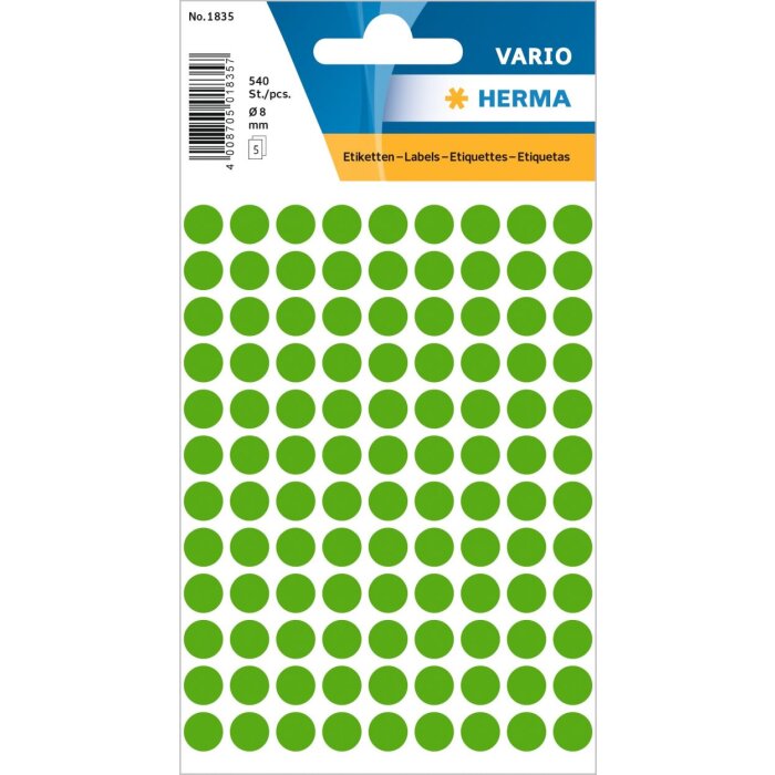 Multi-purpose labels ø 8mm dark green 540 pcs.